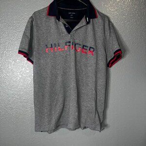 Tommy Hilfiger Stretch Polo Shirt Gray Logo Short Sleeve Mens Large